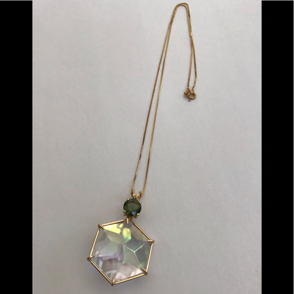 14K Gold Aura Quartz Moldavite Flower Necklace